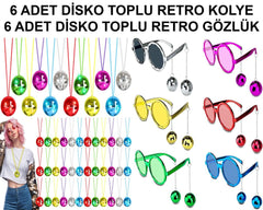 Nessiworld 12 Parça Renkli Disko Toplu Retro Parti Seti – 6 Kolye + 6 Gözlük