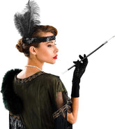 Nessiworld 1920s Gatsby Accessory Set – Black Charleston Headband & Cigarette Holder