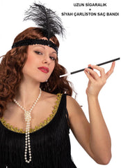 Nessiworld 1920s Gatsby Accessory Set – Black Charleston Headband & Cigarette Holder