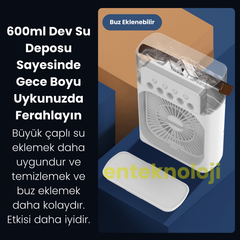 Meanyou 4’ü 1 Arada Taşınabilir Mini Klima Fanı – Nemlendirici, Gece Lambalı Sessiz Soğutucu USB Şarjlı, 3 Hız Ayarı, Kompakt Tasarım