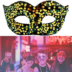 Nessiworld Gold Color Elastic Back Sequined Prom After Party Mask