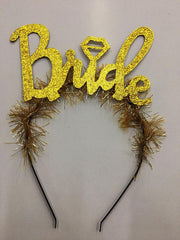 Nessiworld Gold Color Bachelorette Italic Text Bride Crown with Wedding Ring