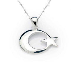 Silver Crescent Star Flag Necklace