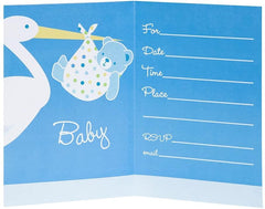Nessiworld Baby Boy Stork Themed Blue Color Baby Shower Invitation 8 Pieces