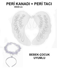 Ensemble ailes de fée et couronne de fée en tulle et dentelle blanche Nessiworld 45 x 40 cm