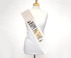 Nessiworld White Gold Large Happy Birthday Written Glittery Shiny Belt 10 cm Width