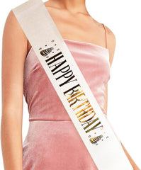 Nessiworld White Gold Large Happy Birthday Written Glittery Shiny Belt 10 cm Width