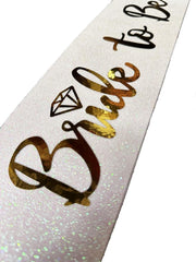 NessiWorld White Gold Italic Wedding Ring Bride To Be Written Glittery Shiny Sash Belt 10x80 cm