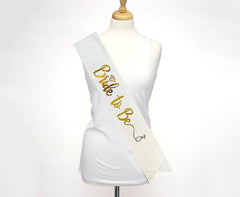 NessiWorld White Gold Italic Wedding Ring Bride To Be Written Glittery Shiny Sash Belt 10x80 cm