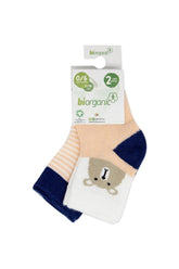 Nessiworld Hello Teddy Bear 2-Pack Girls Socks 68404 Salmon