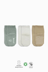 Nessiworld Bistyle Basic Non-Slip Combed Cotton Socks 3-Pack BS10106 Nil Ecru Beige