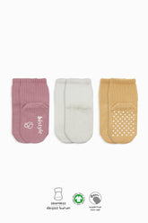 Nessiworld Bistyle Basic Non-Slip Combed Cotton Ankle Socks 3-Pack BS10106 Powder Ecru Salmon