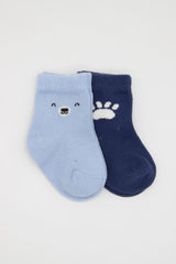 Nessiworld Bistyle Bear Combed Cotton Socks 2-Pack BS10116 Blue