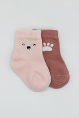 Nessiworld Bistyle Bear Combed Cotton Socks 2-Pack BS10116 Pink