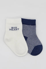 Nessiworld Bistyle Big Heart Combed Cotton Socks 2-Pack BS10117 Navy Blue