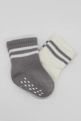 Nessiworld Bistyle Non-Slip Hoop Socks 2-Pack BS10125 Gray Ecru
