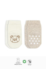 Nessiworld Bistyle Animal Figured Non-Slip Ankle Socks 2-Pack BS10104 Beige Ecru
