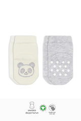 Nessiworld Bistyle Animal Figured Non-Slip Ankle Socks 2-Pack BS10104 Gray Ecru