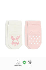 Nessiworld Bistyle Animal Figured Non-Slip Ankle Socks 2-Pack BS10104 Pink Ecru