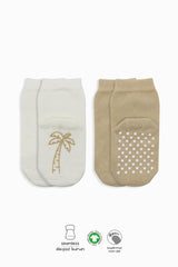 Nessiworld Bistyle Fruit Figured Non-Slip Ankle Socks 2-Pack BS10105 Beige Ecru