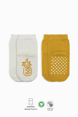 Nessiworld Bistyle Fruit Figured Non-Slip Ankle Socks 2-Pack BS10105 Ecru Mustard