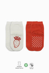 Nessiworld Bistyle Meyve Figürlü Kaymaz Soket Çorap 2'Li BS10105 Kırmızı Ekru