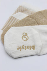 Lot de 3 paires de chaussettes Nessiworld Bistyle en coton peigné antidérapant à pois BS10108 Beige