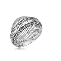 Silver Double Row Stone Women's Ring