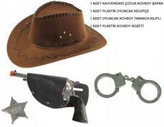 Ensemble de 4 pièces avec chapeau de cowboy marron, badge, pistolet et menottes pour enfants Nessiworld