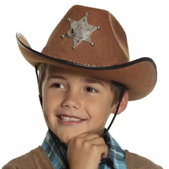 Chapeau de cowboy Nessiworld pour enfant - Chapeau de shérif style western marron
