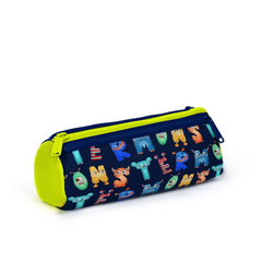 Nessiworld Coral High Kids Navy Blue Neon Yellow Monster Patterned Three Compartment Pencil Bag 22026