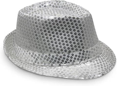 Nessiworld Disco Star Silver Sequined Fedora Hat Adult Size