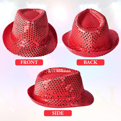 Nessiworld Disco Star Red Sequined Fedora Hat Adult Size