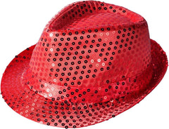Nessiworld Disco Star Red Sequined Fedora Hat Adult Size