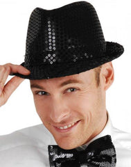 Nessiworld Disco Star Black Sequined Fedora Hat Adult Size
