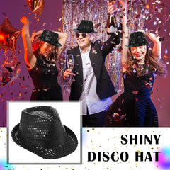 Nessiworld Disco Star Black Sequined Fedora Hat Adult Size