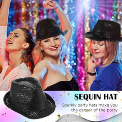 Nessiworld Disco Star Black Sequined Fedora Hat Adult Size