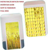 Nessiworld Extra Metalized Gold Color Disco Rectangle Cut Door Curtain Decoration 1x2 Meters