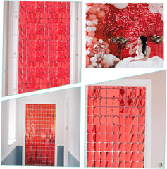 NessiWorld Extra Metalized Red Color Disco Rectangle Cut Door Curtain Decoration 1x2 Meters