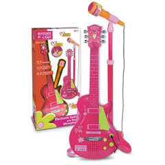 Nessiworld Electronic Pink Guitar with Stand and Microphone