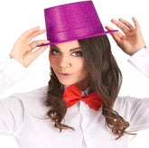 Chapeau de fête cylindrique en feutre pailleté rose fuchsia Nessiworld