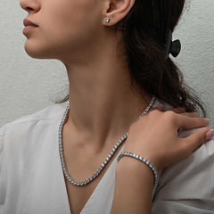 Silver 2.5 mm White Stone Waterway Women's Set