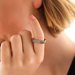 Silver 3 Row Square Full Circle Women's Ring