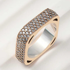 Silver 4 Row Square Full Circle Women's Ring