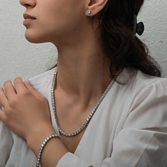 Silver 4 mm White Stone Waterway Women's Set