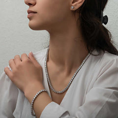 Silver 4 mm White Stone Waterway Women's Set