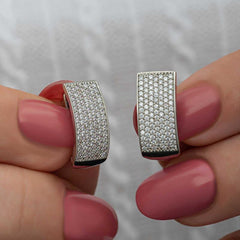 Silver 7 Row White Stone J Women's Earrings