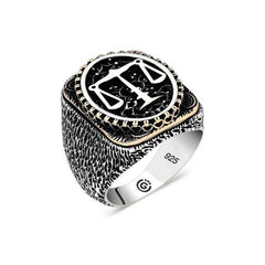Bague ovale pour homme en argent avec la Balance de la Justice