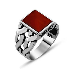 Silver Agate Stone Men's Ring