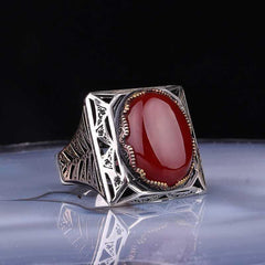 Bague homme carrée en pierre d'agate argentée
